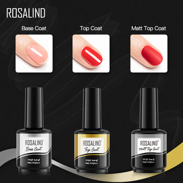 ROSALIND 15ml Gel Polish Essential 3PCS/Set Top Coat Base Coat Matt Top Coat Soak Off Nail Art Decorations UV/LED Lamp
